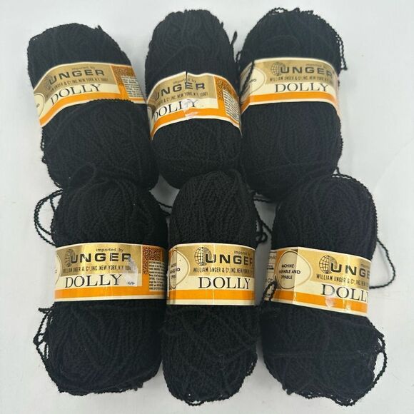 Unger DOLLY Yarn BLACK Made in France 5 Skeins 40 Grs Each 100% Acrylic Vintage - Picture 1 of 8